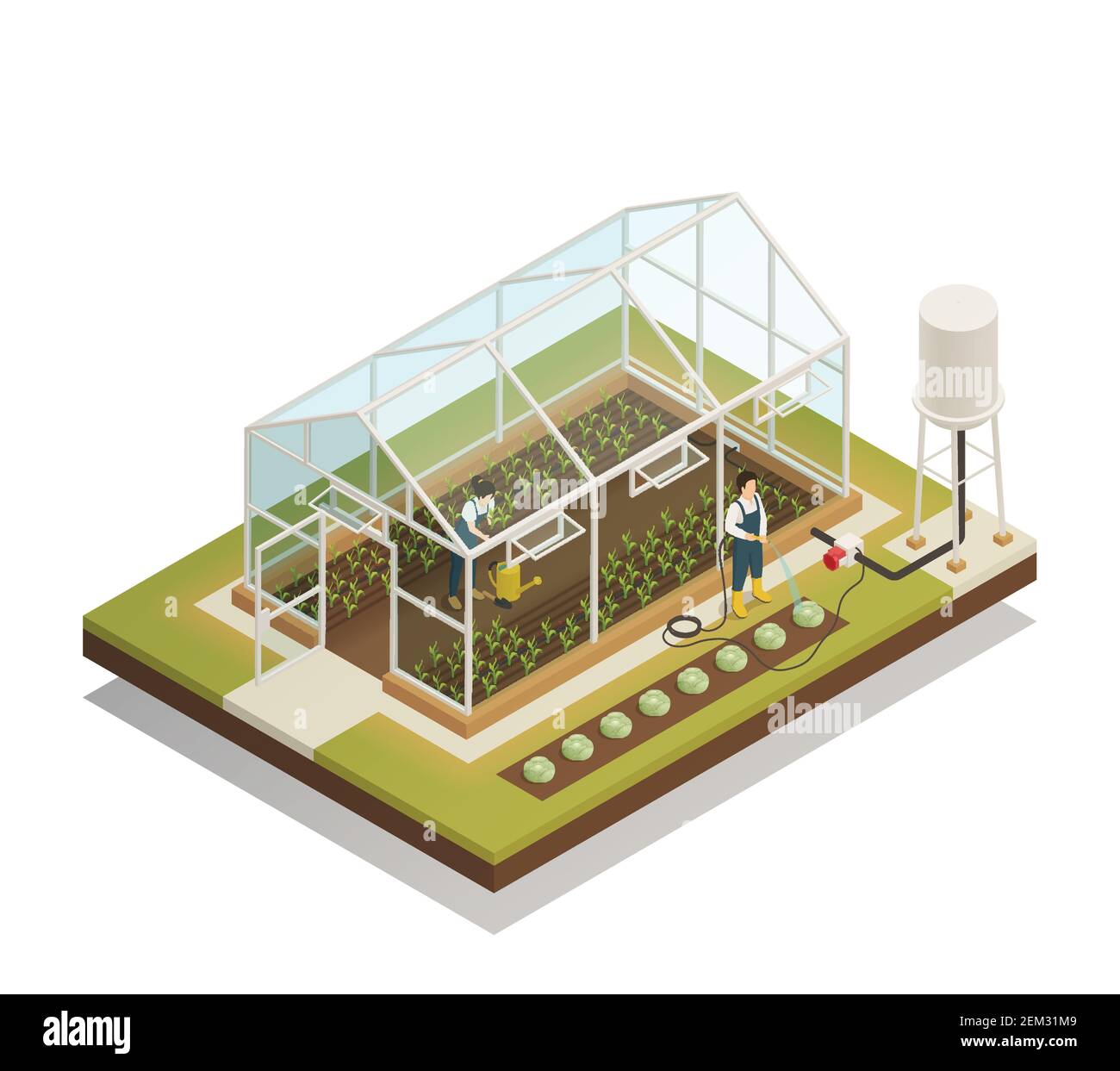 Greenhouse cable-supported irrigation facilities isometric composition ...