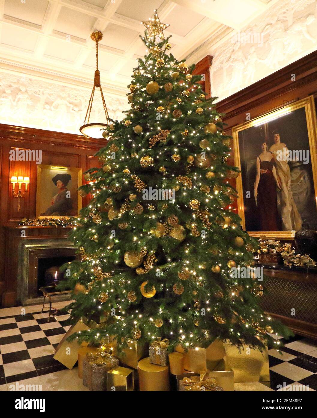 Christmas tree in the foyer of The Savoy Hotel. The Savoy Hotel has