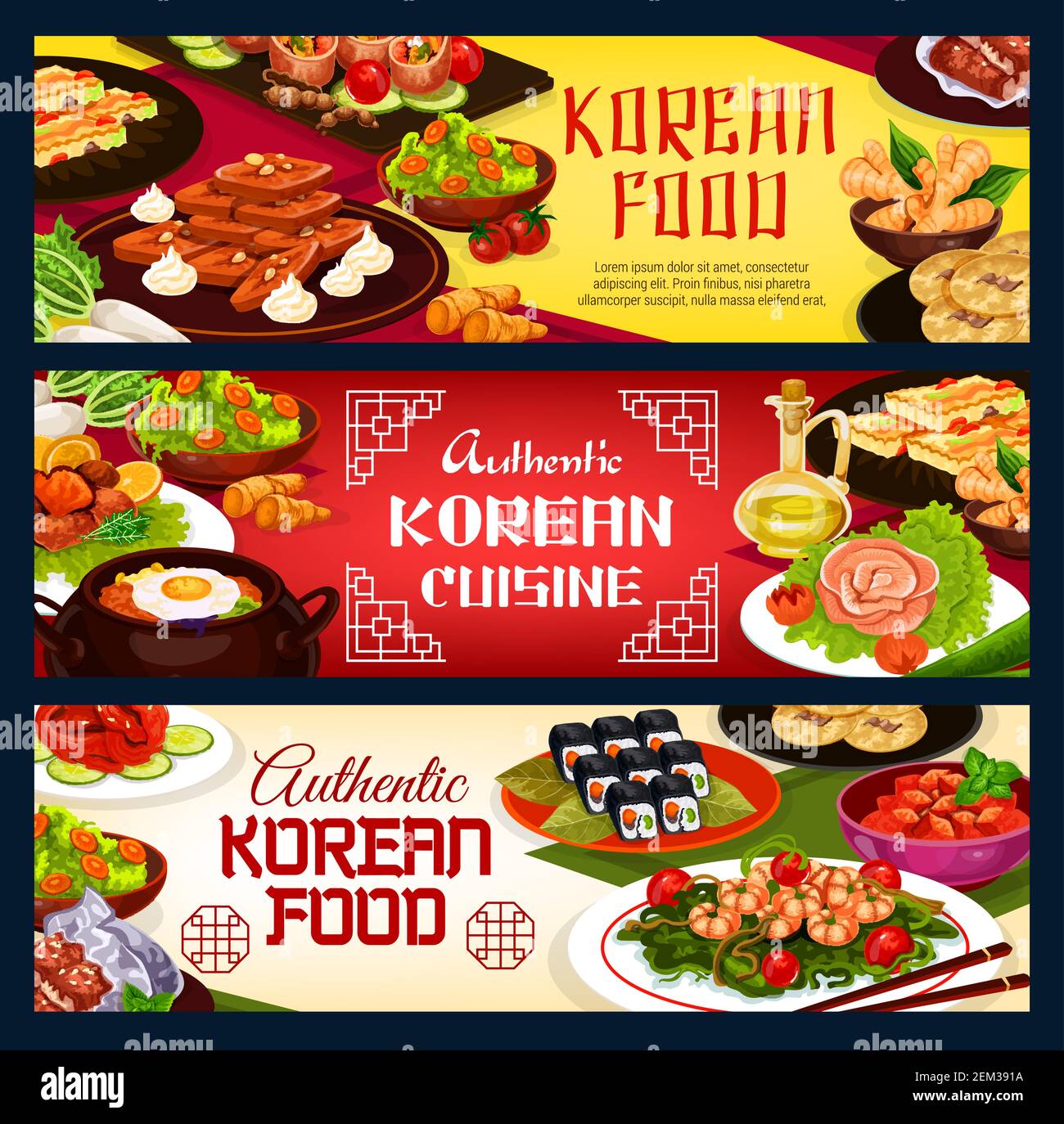Korean restaurant menu, authentic traditional Korea cuisine food