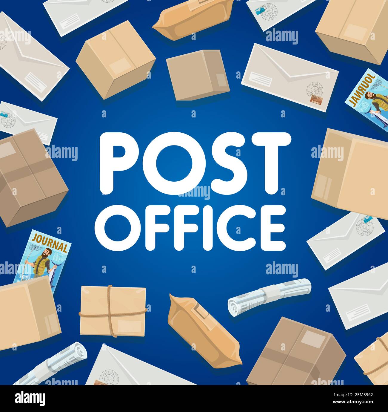 Mail delivery, post office logistics and shipping. Vector mailman