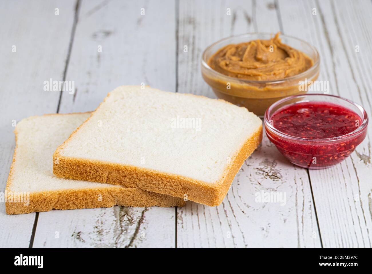 Bread Jam And Peanut Butter On A Light Background Stock Photo Alamy