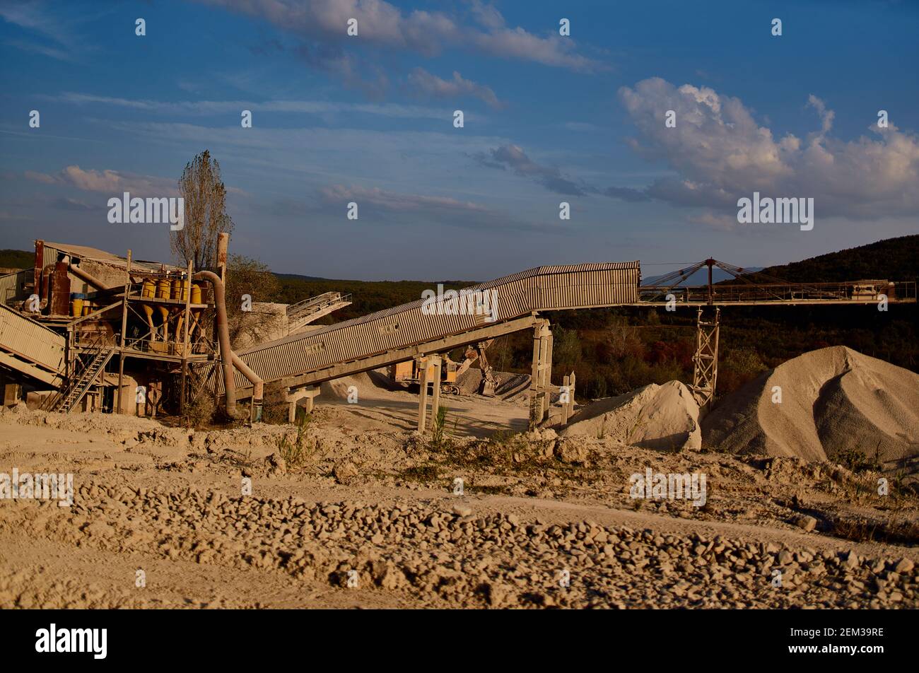 industrial work excavated road mountains sand pit soil Stock Photo