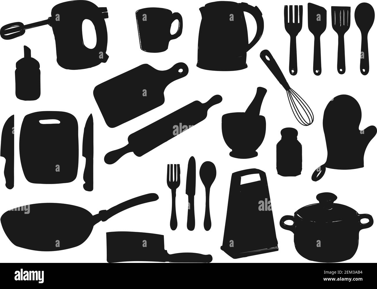 https://c8.alamy.com/comp/2EM3AB4/kitchenware-kitchen-utensil-isolated-black-silhouettes-vector-cutlery-and-kitchen-appliance-cooking-pots-and-knives-spatula-and-cutting-board-ele-2EM3AB4.jpg