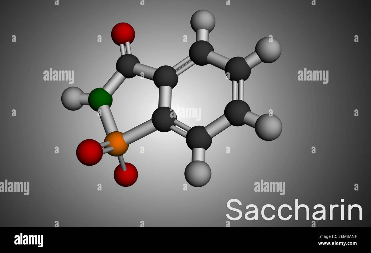 Saccharin molecule. It is artificial sweetener, sweetening agent