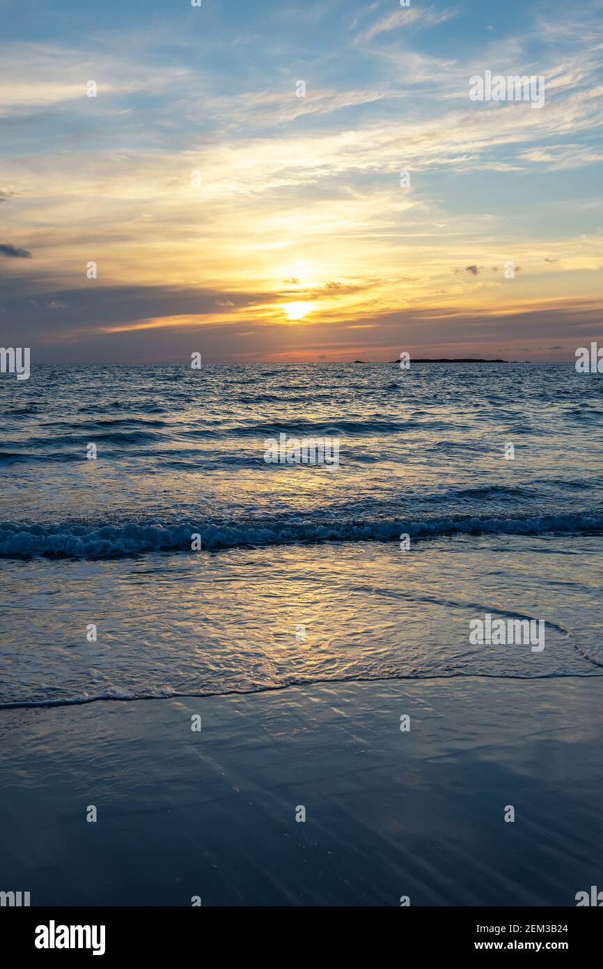 Summer background with tropical beach during sunset. Holiday vacation ...