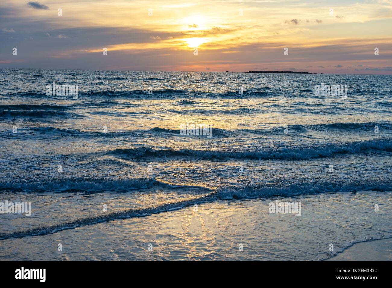 Summer background with tropical beach during sunset. Holiday vacation ...