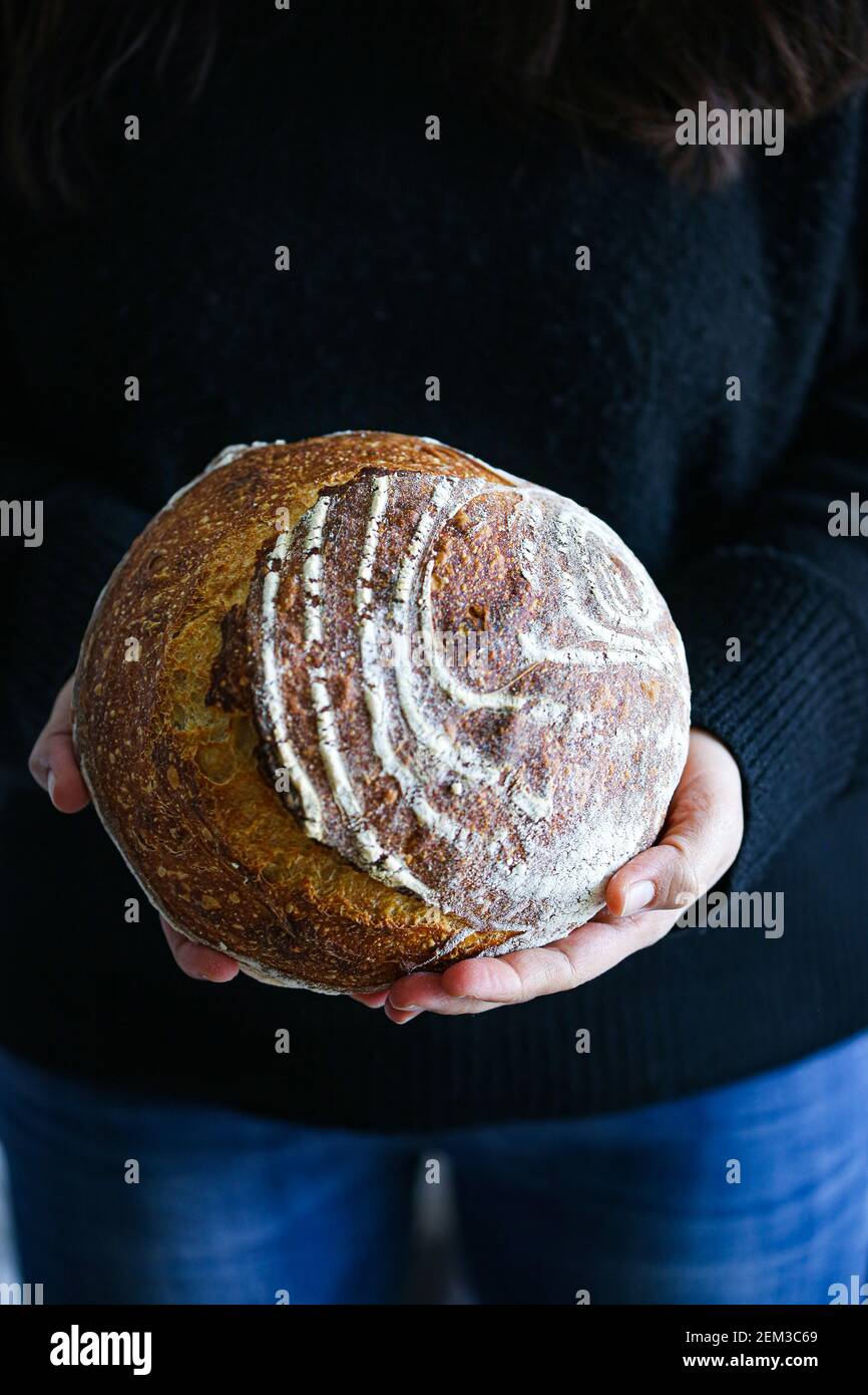 Sourdough bread loaf. Bake at home in the time of covid Stock Photo