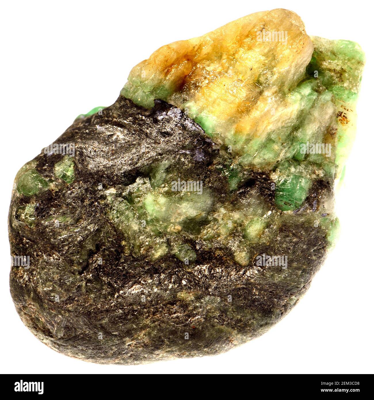 Rough, uncut emeralds - green Beryl Stock Photo