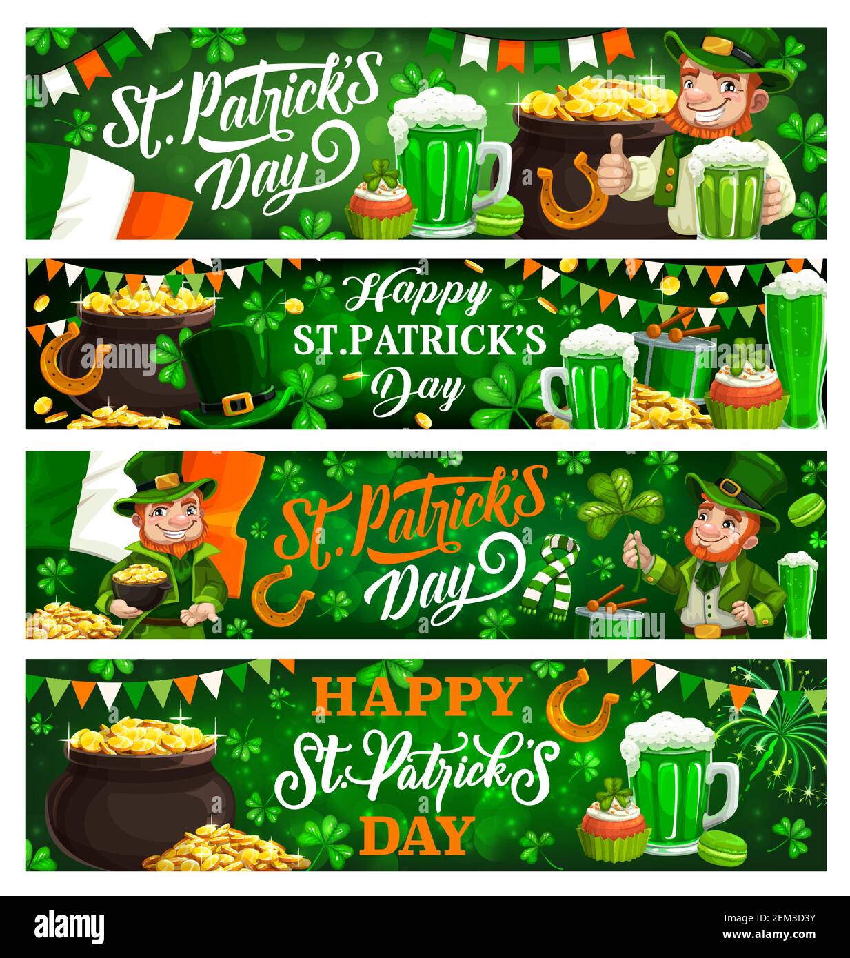 Happy Saint Patrick day, shamrock pattern background with leprechaun and  Ireland flag. Vector St Patrick Irish holiday celebration luck symbol,  clover Stock Vector Image & Art - Alamy