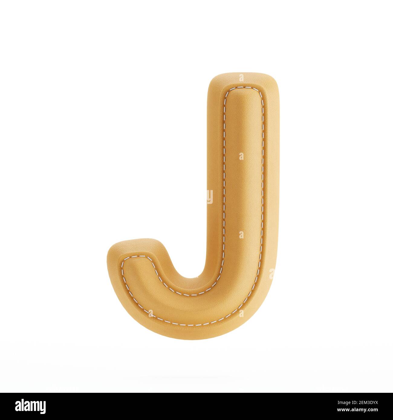 Alphabet yellow leather skin texture capital letter J. 3d rendering illustration Stock Photo