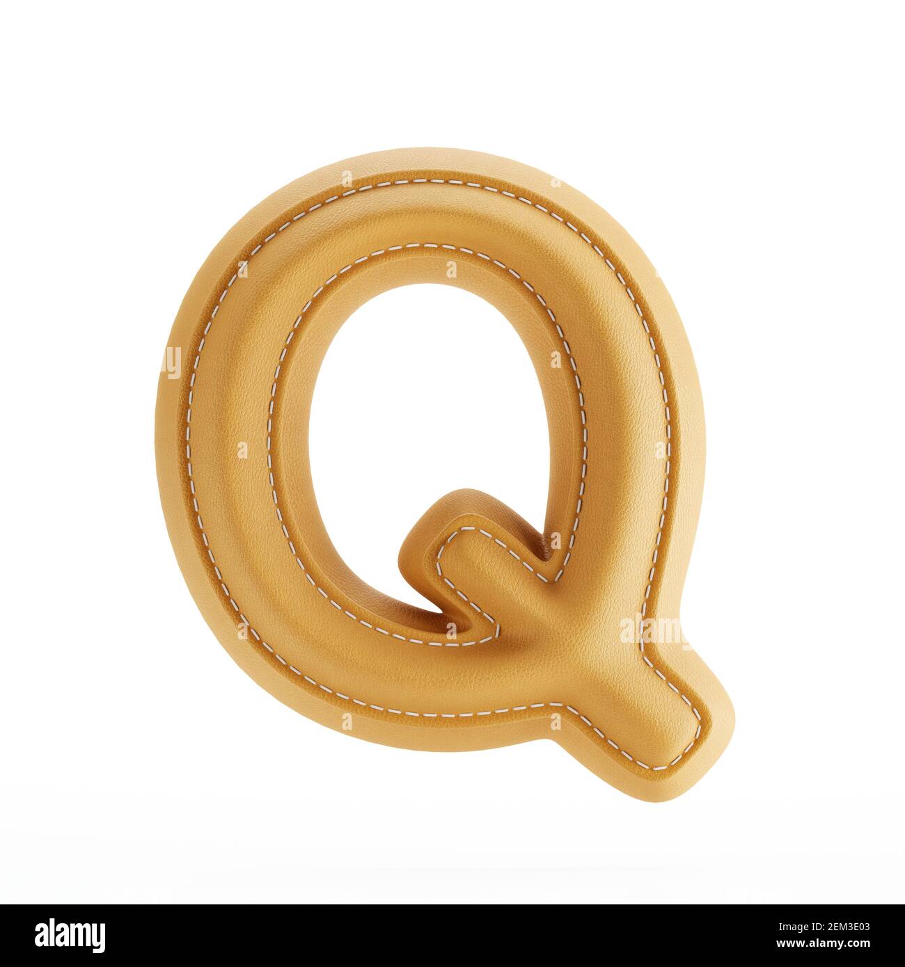 Alphabet yellow leather skin texture capital letter Q. 3d rendering illustration Stock Photo