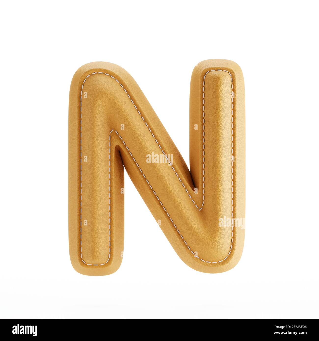 Alphabet yellow leather skin texture capital letter N. 3d rendering illustration Stock Photo