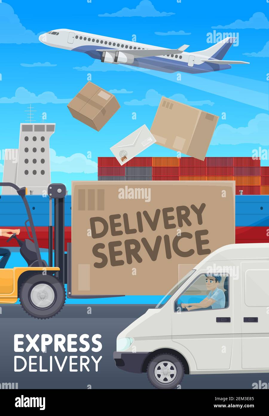 Mail Delivery Logistic And Freight Transportation Service Vector Post Office Shipping Transport Avia And Maritime Cargo With Containers Courier Or 2EM3E