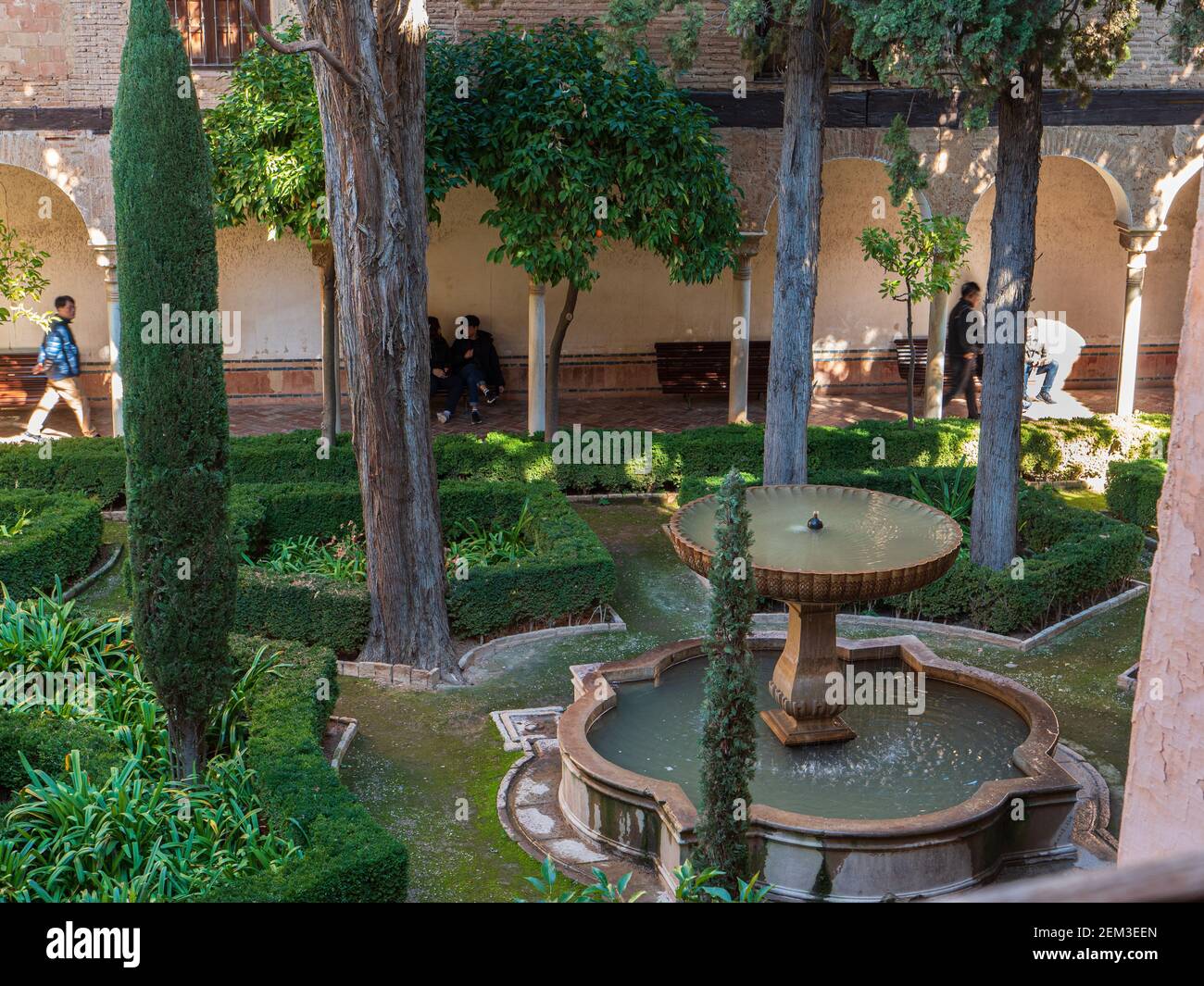 The garden and fountain of General Life at The Alhambra, Granada,Spain Stock Photo