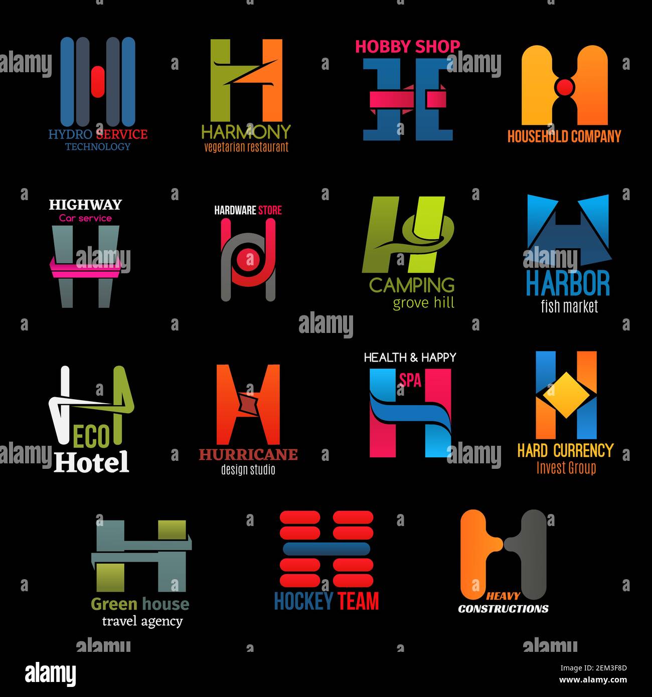 Letter H symbols and corporate identity icons of car insurance