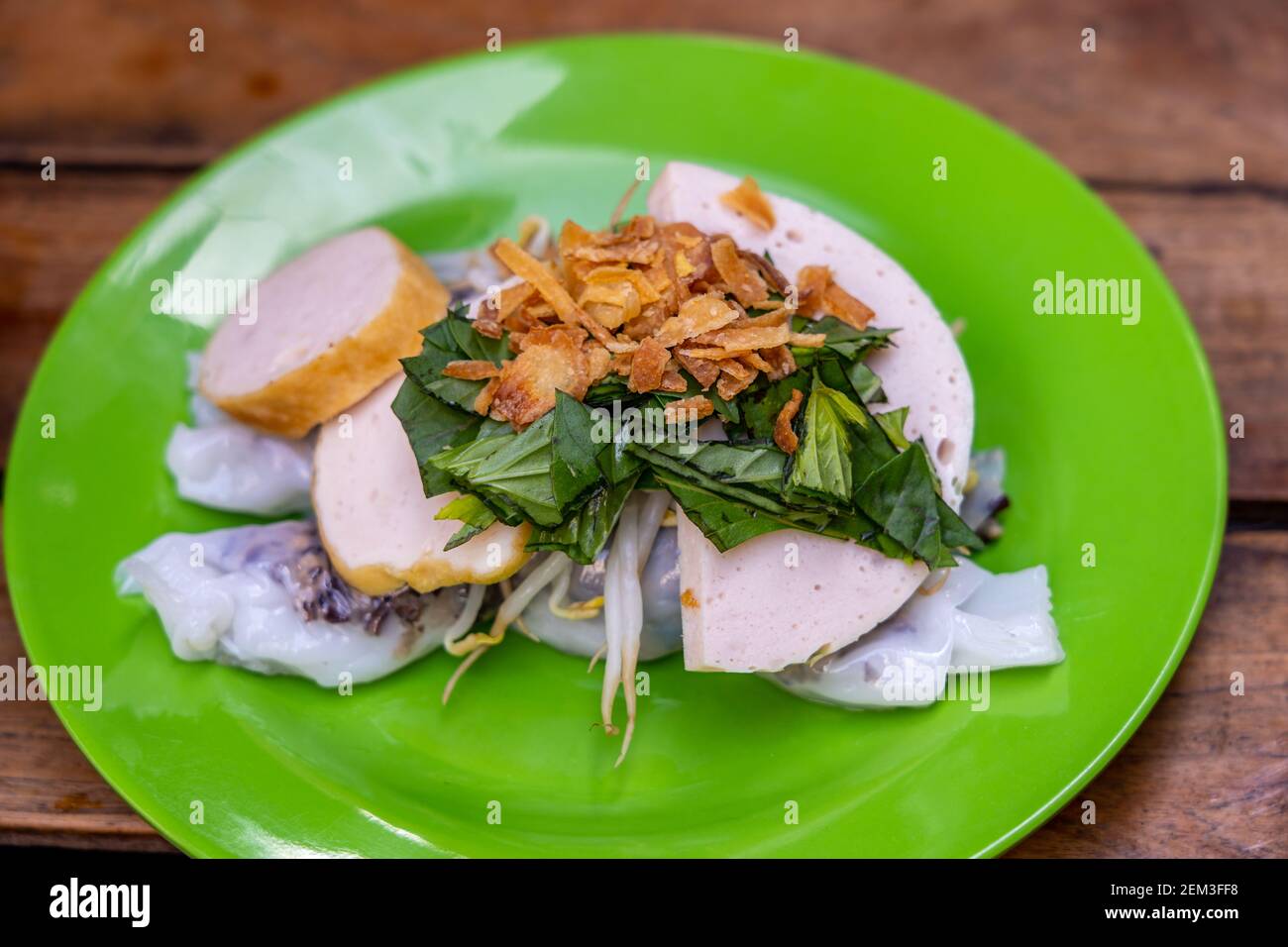 Plate of Vietnamese food, Banh Cuon - Rice noodle rolls Stock Photo - Alamy