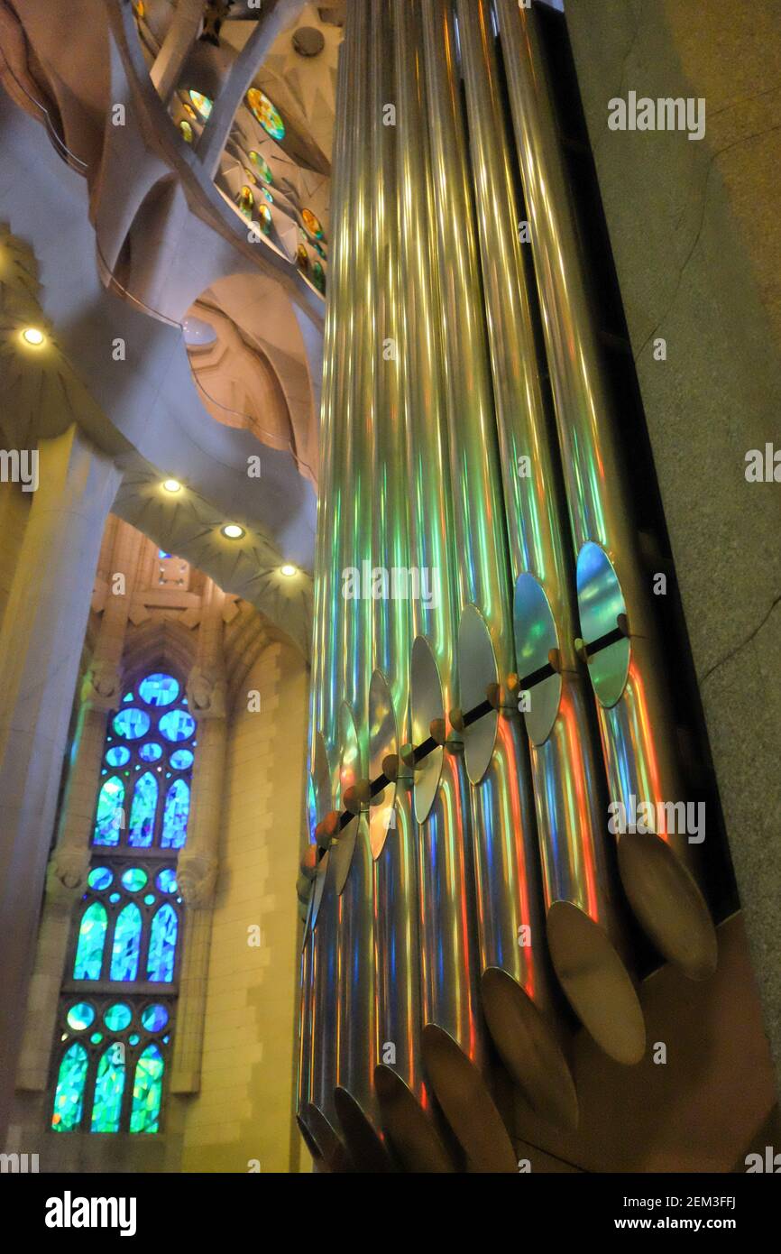 Interior of La Sagrada Familia Cathedral. Barcelona, Catalonia, Spain Stock Photo