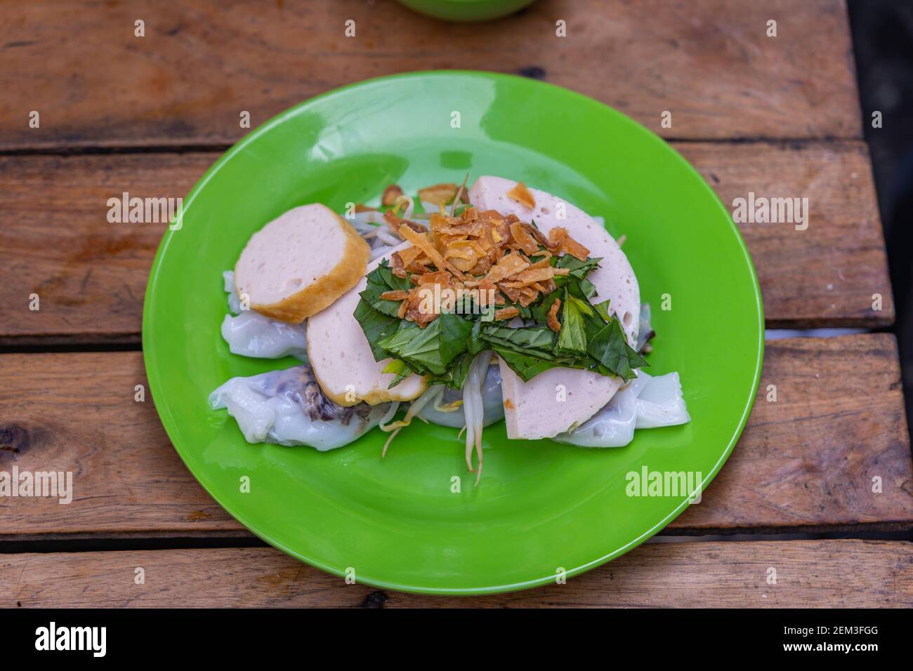 Plate of delicious Banh Cuon - Vietnamese rice noodle rolls Stock Photo ...