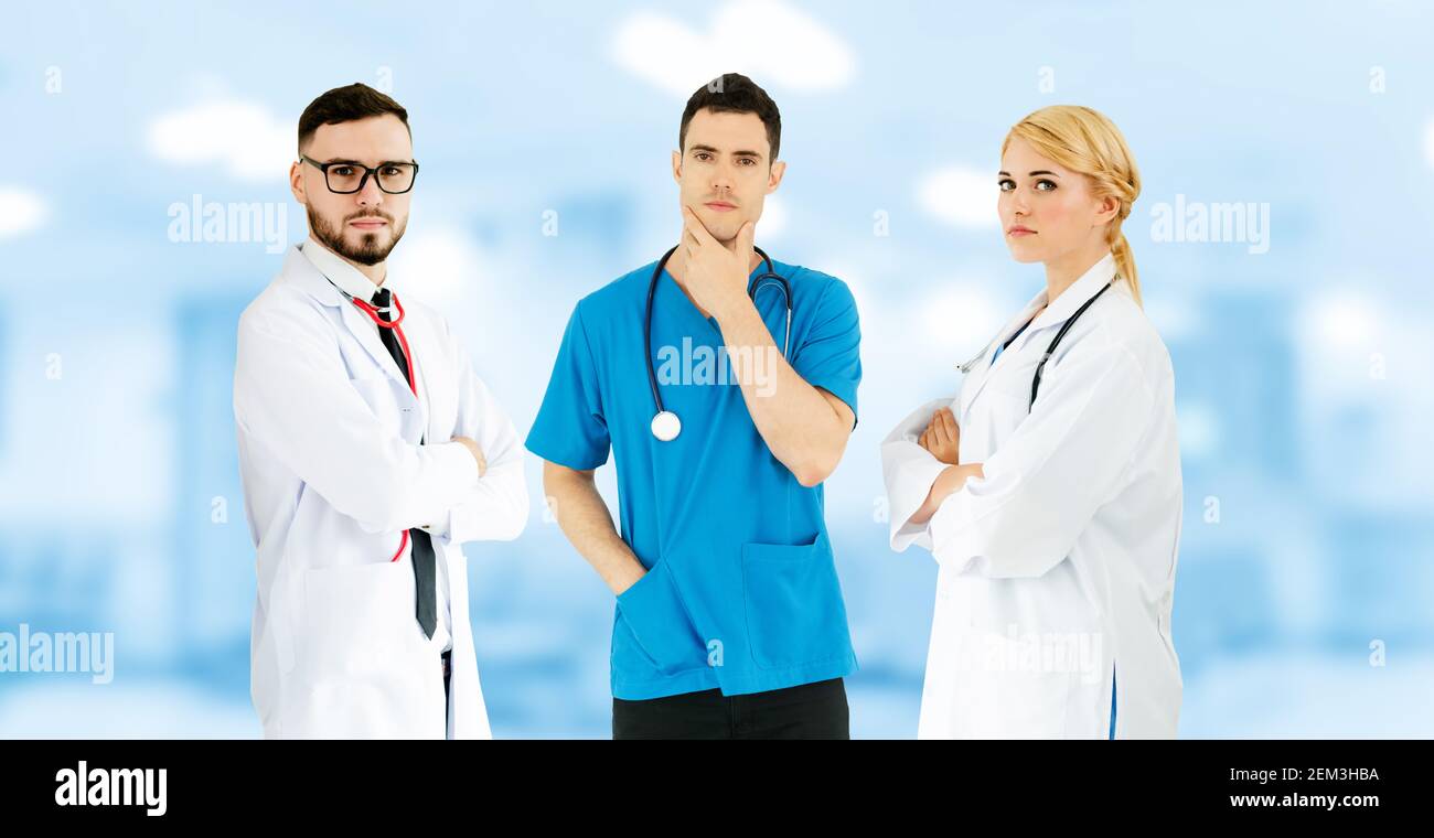 Healthcare people group. Professional doctor working in hospital office or clinic with other