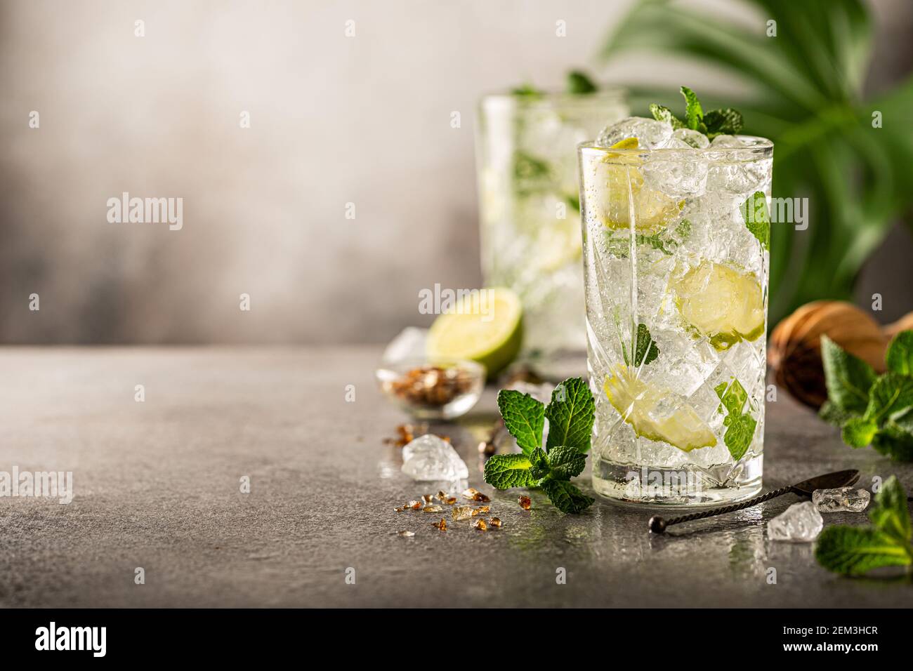 Mojito cocktail with lime and mint Stock Photo