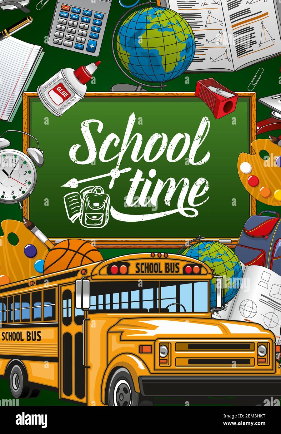 Back to school, green chalkboard poster with student study and ...