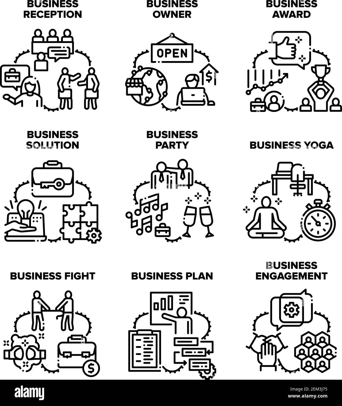 Business Solution Set Icons Vector Black Illustrations Stock Vector ...
