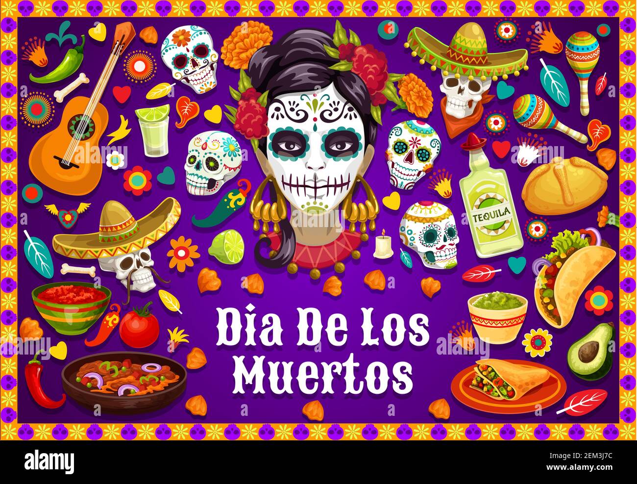Dia de los Muertos Mexican holiday party food and drinks, traditional