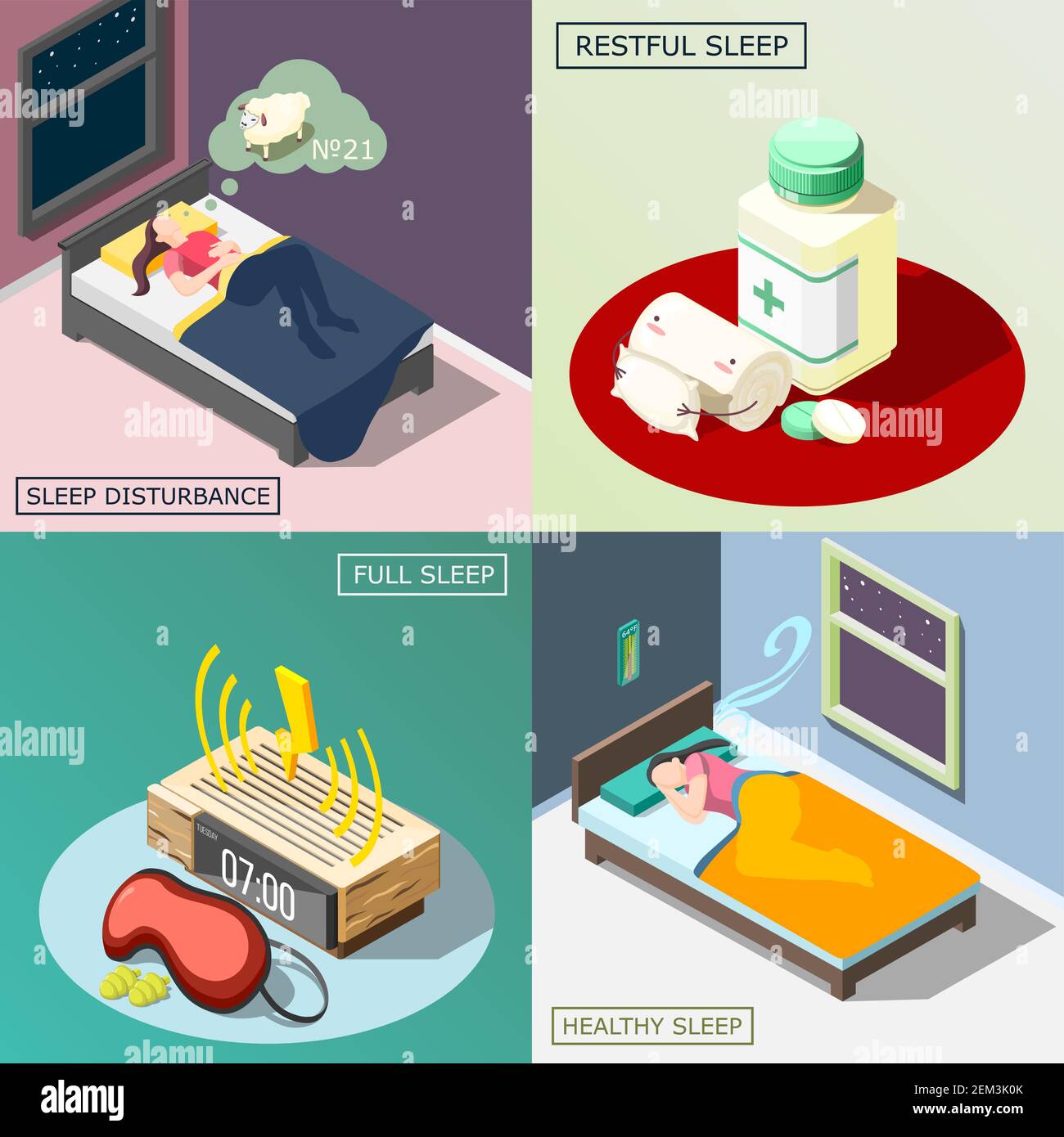 Sleep disturbance, medical remedy, objects for good night rest, healthy