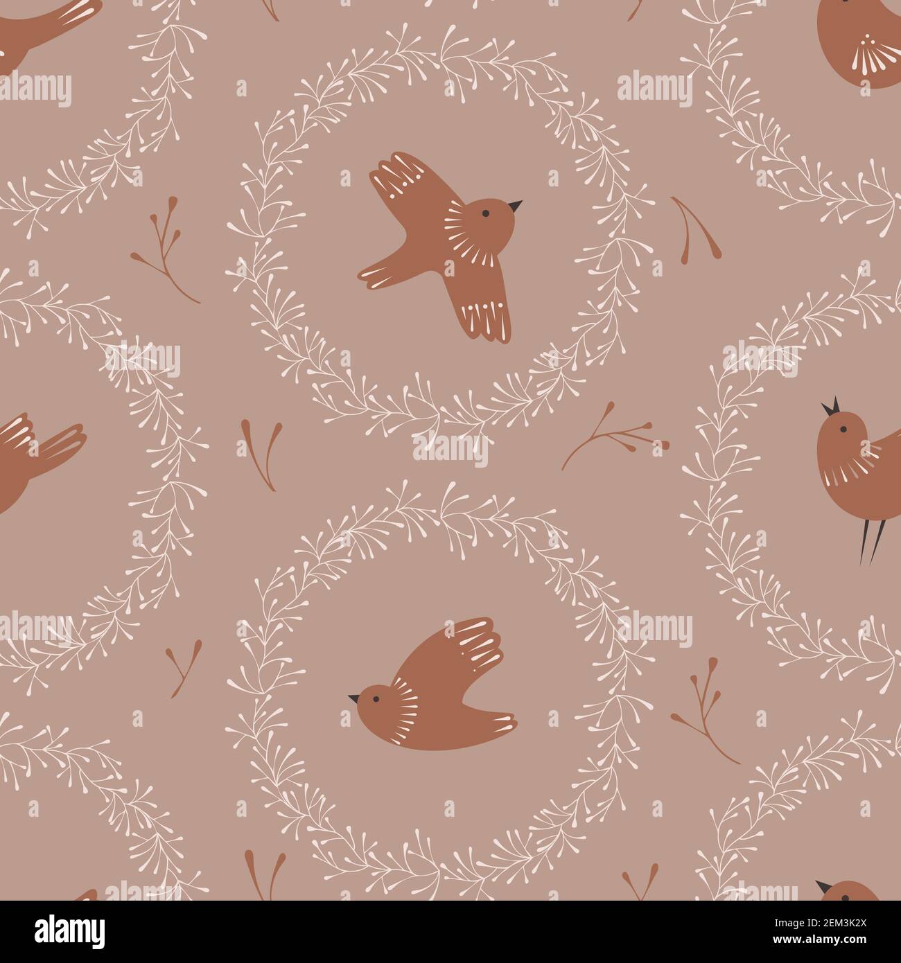 Vintage seamless pattern with birds and nests in vector Stock Vector ...