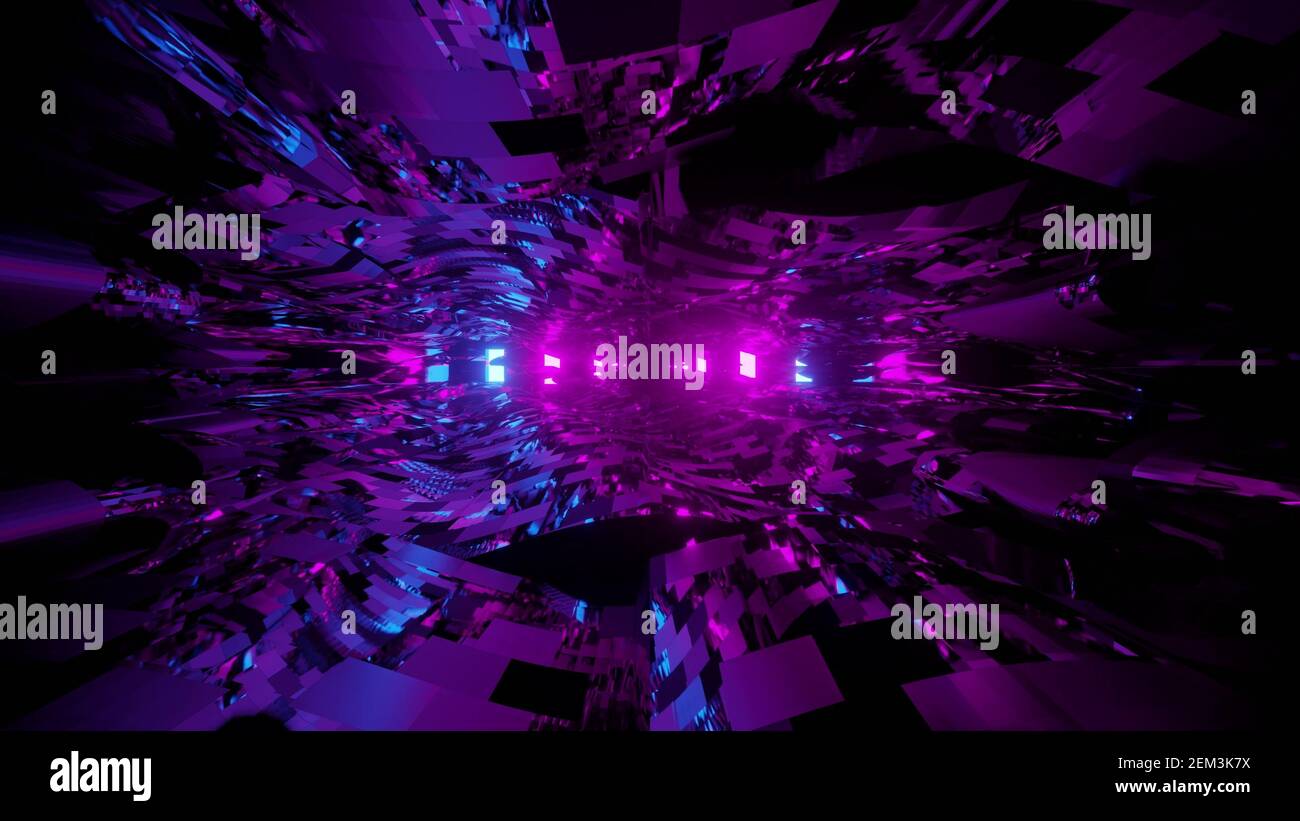 Abstract fuzzy 3d illustration of transparent waves against purple lights Stock Photo