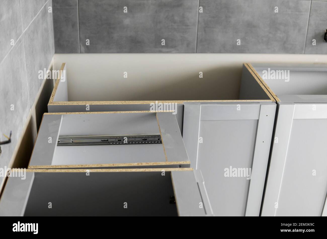 Lower custom kitchen cabinets installation with a furniture facades mdf ... - How To Create Custom Kitchen Cabinets With Mdf