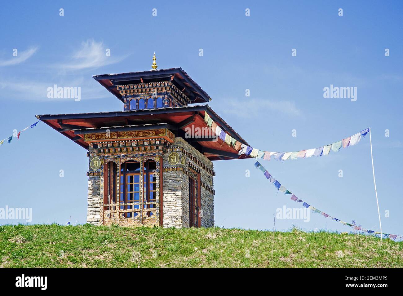 Bhutan temple at castle garden Dennenlohe, Germany, Bavaria, Middle Franconia, Mittelfranken Stock Photo