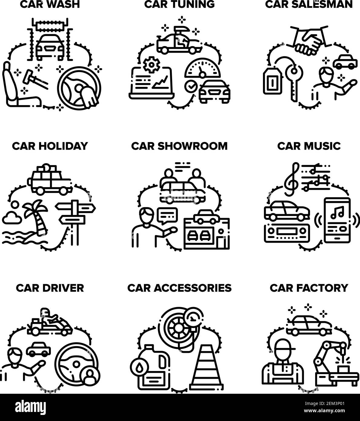 Car Accessories Set Icons Vector Black Illustrations Stock Vector Image