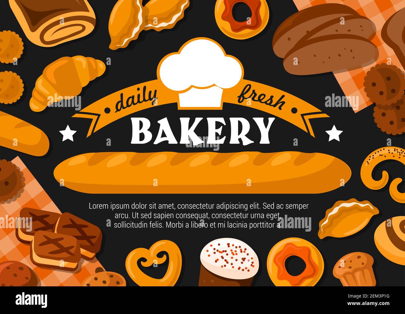 Bakery vector design with bread and pastry food. French baguette ...