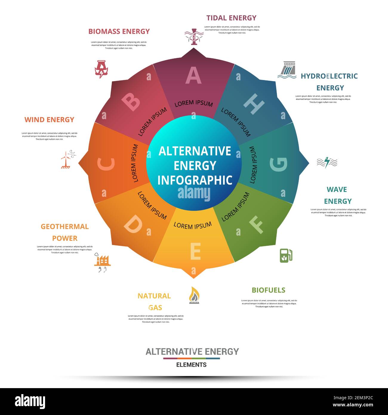 Infographic Alternative Energy template. Icons in different colors ...