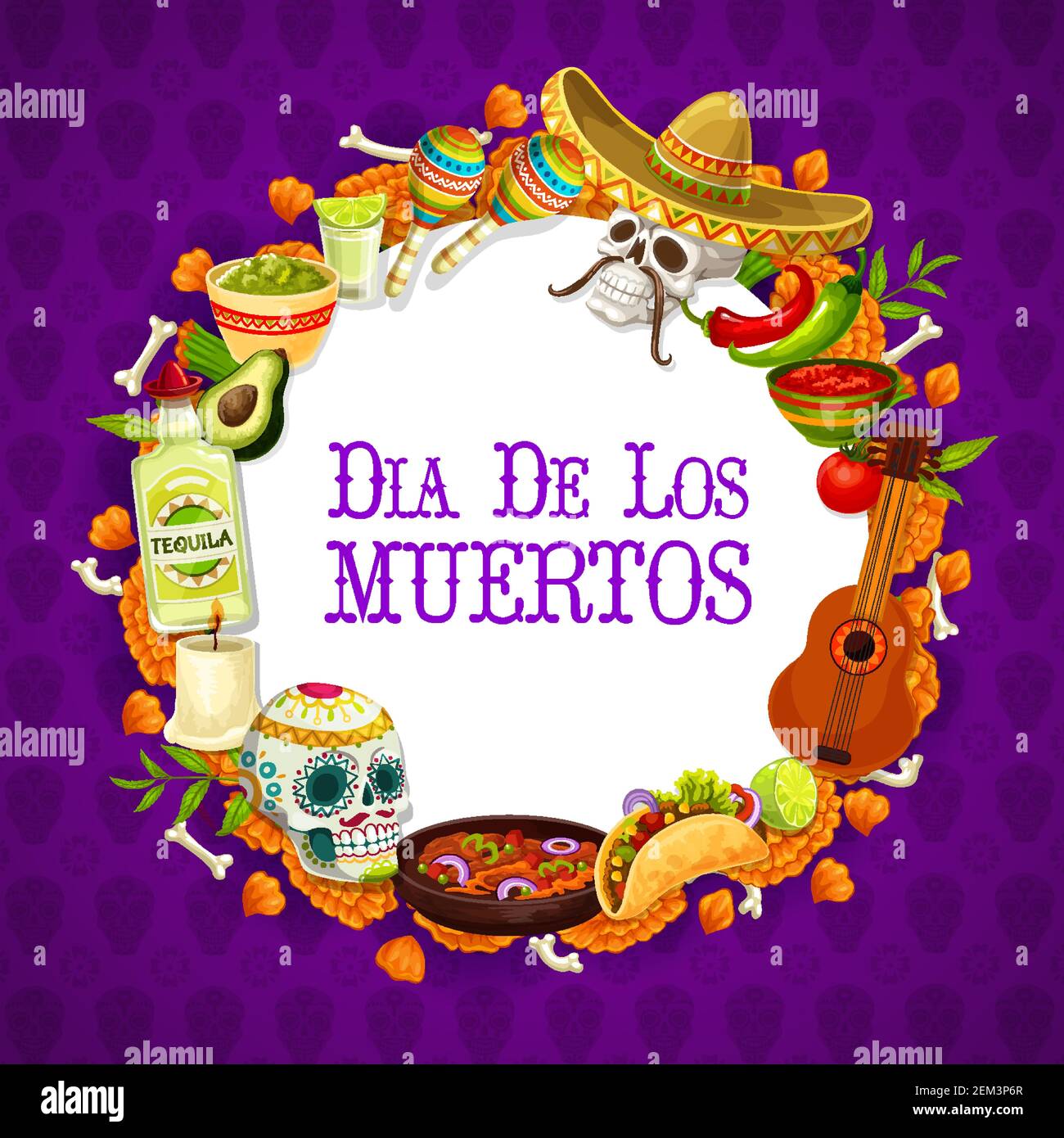 Day of dead mexican holiday banner with traditional Dia de los muertos ...