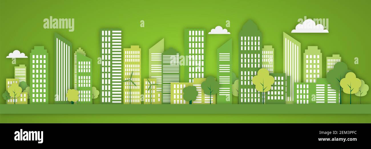 Eco and nature concept paper art style design.Nature landscape with ...