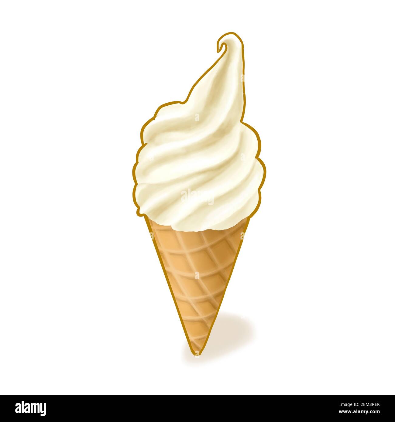 Ice cream waffle cone, a digital painting of smooth vanilla soft cream, soft serve dessert isometric cartoon icon raster 3D illustration on white back Stock Photo