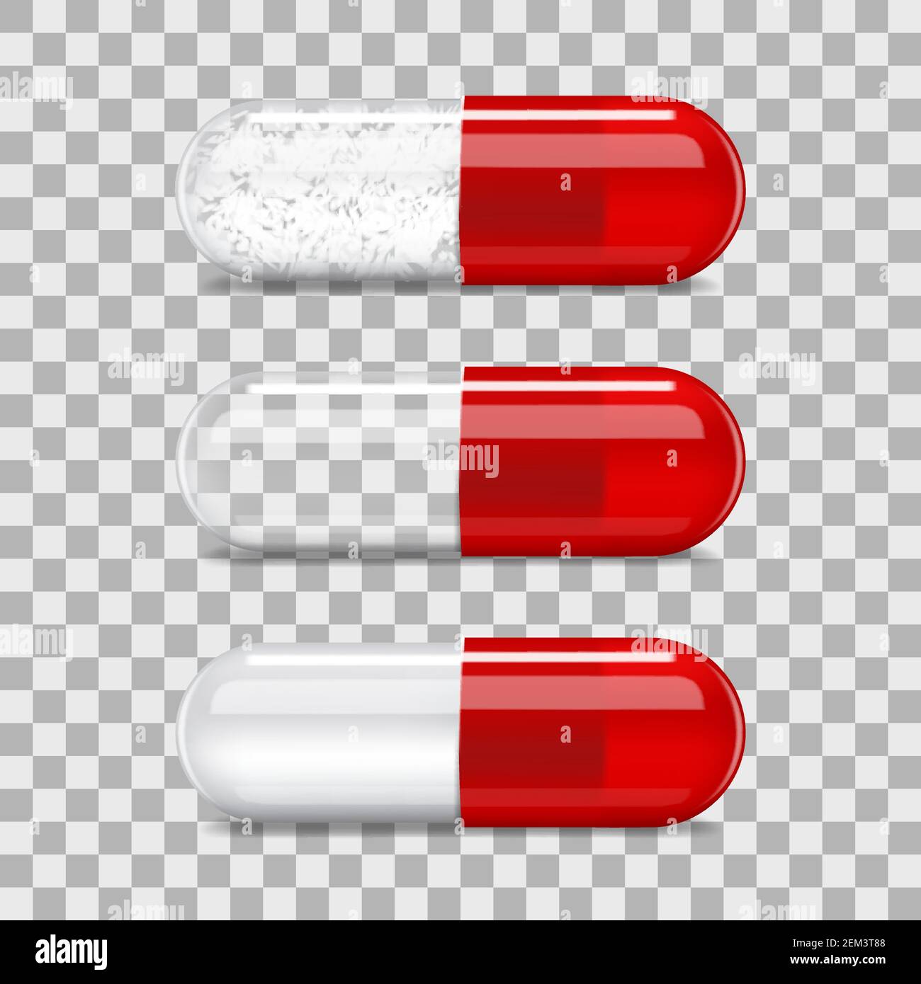 Pill capsule, 3d realistic mockup template, transparent empty and with