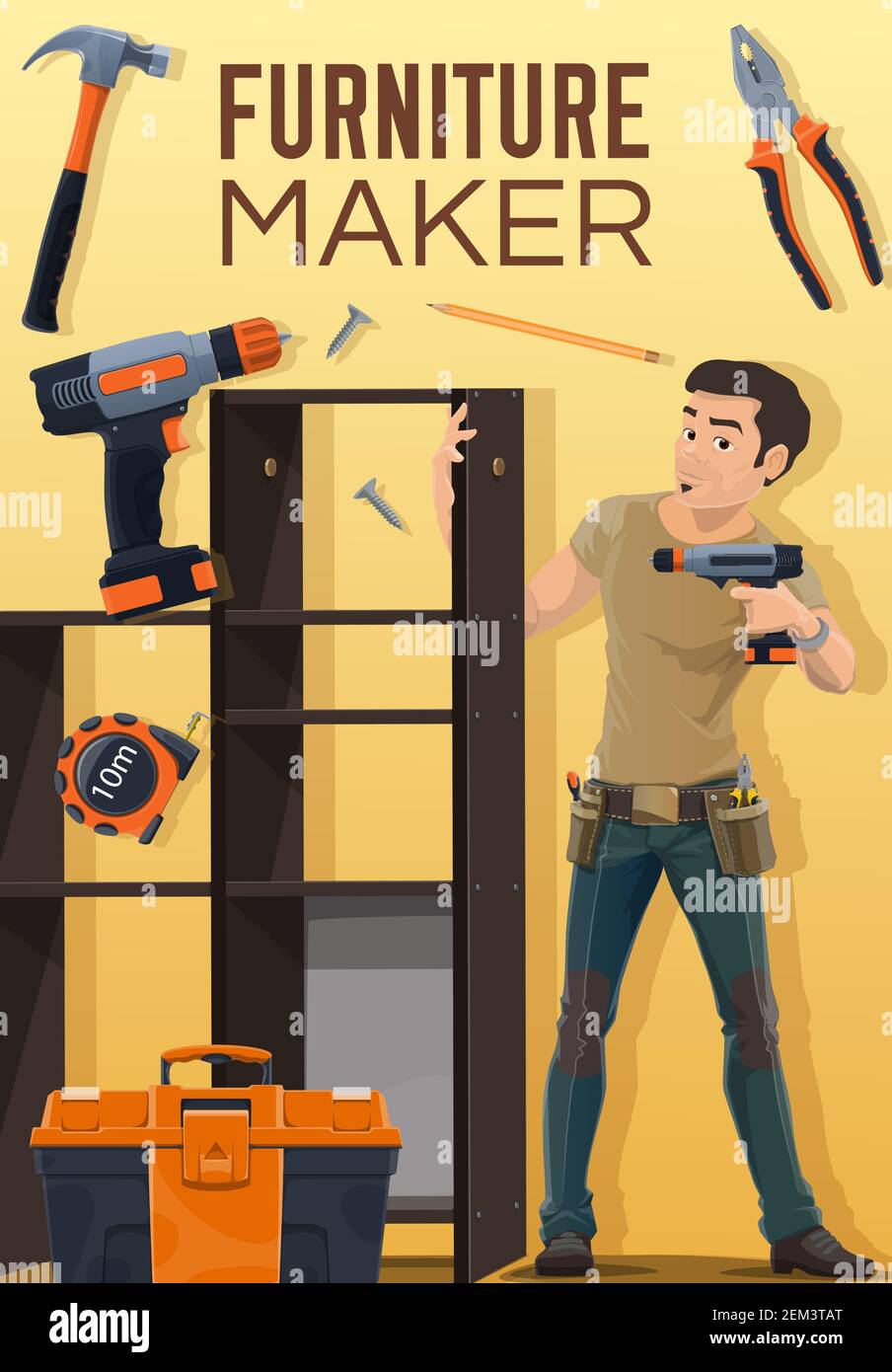 Furniture assembly service, furniture maker professions. Vector