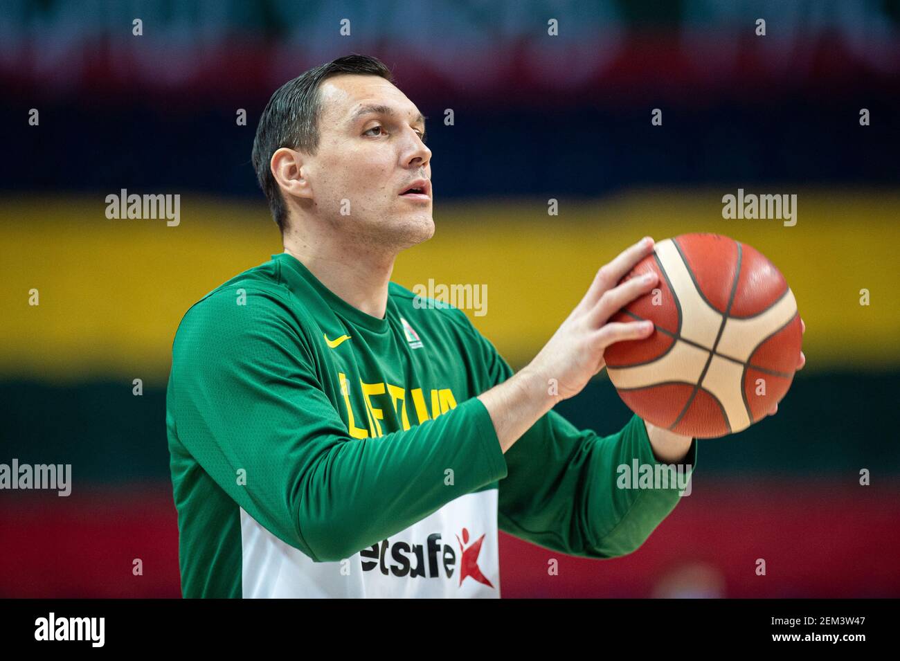 2021-02-22. FIBA EuroBasket 2022 Qualifiera Denmark 76 - 77 Lithuania. Lithuanian basketball team player Jonas Maciulis #8. photo by Alfredas Pliadis. Stock Photo