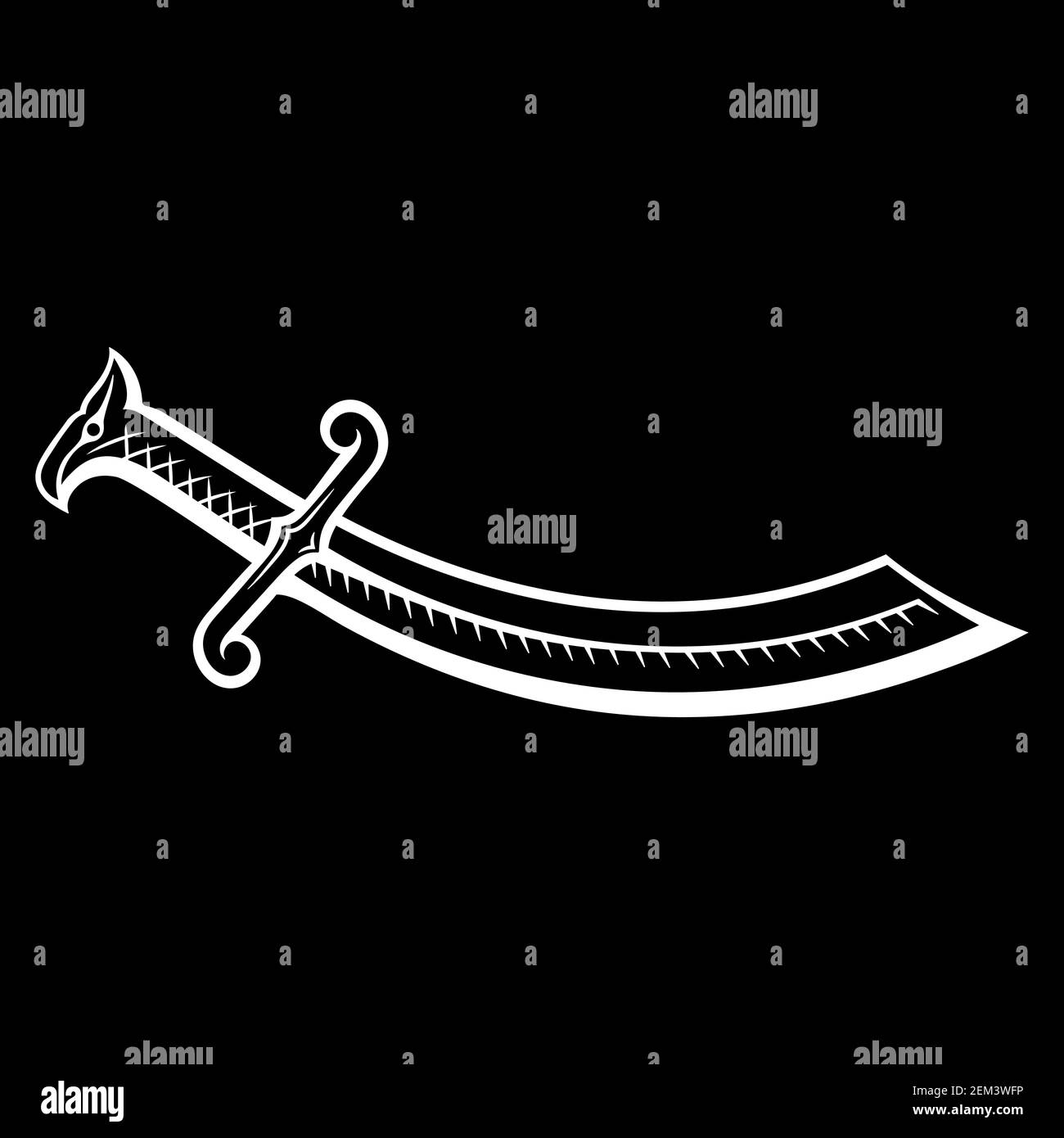 Curved saber with decorative handle Stock Vector