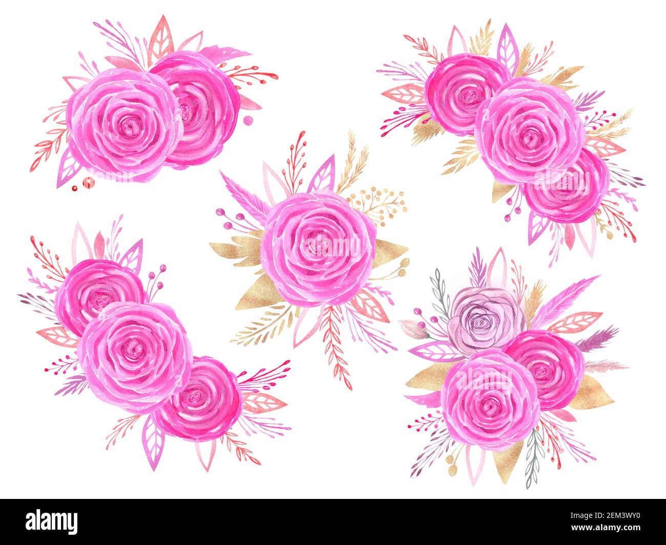 Watercolor floral arrangement clipart. Hand painted pink roses wedding ...