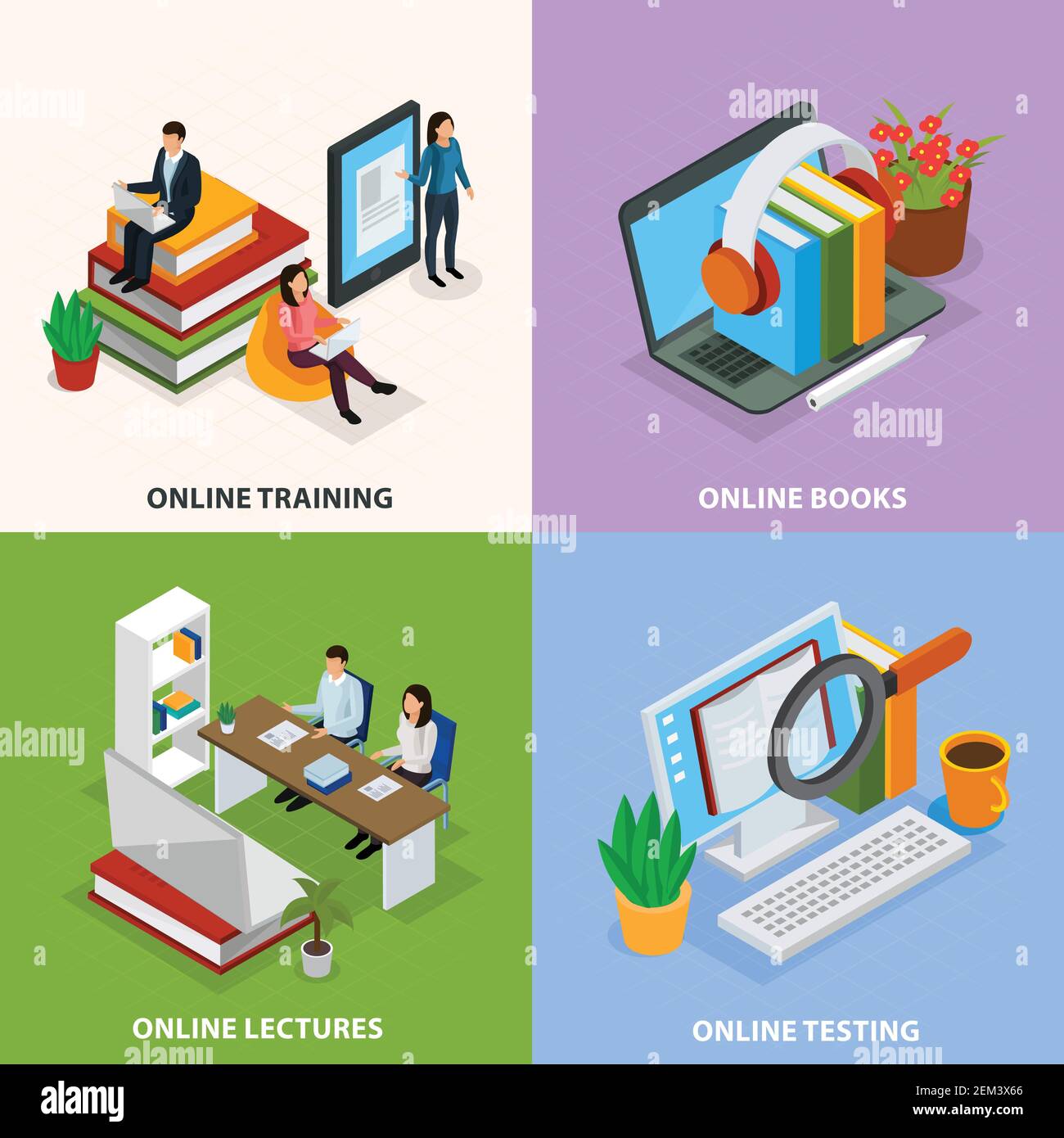 Online education isometric design concept, web training, electronic ...