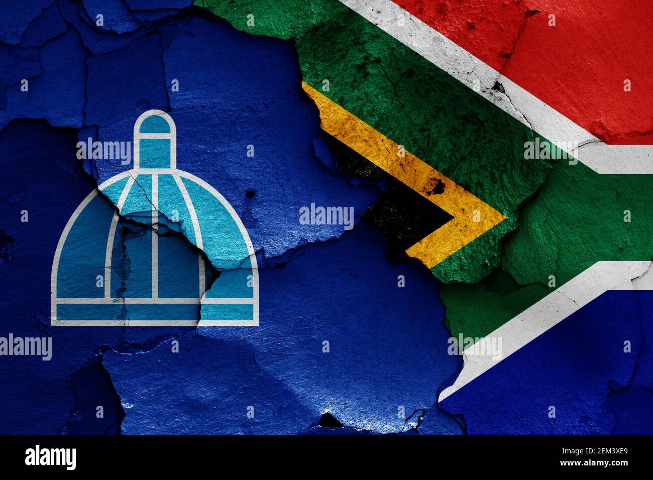 flags of Durban and South Africa painted on cracked wall Stock Photo Alamy