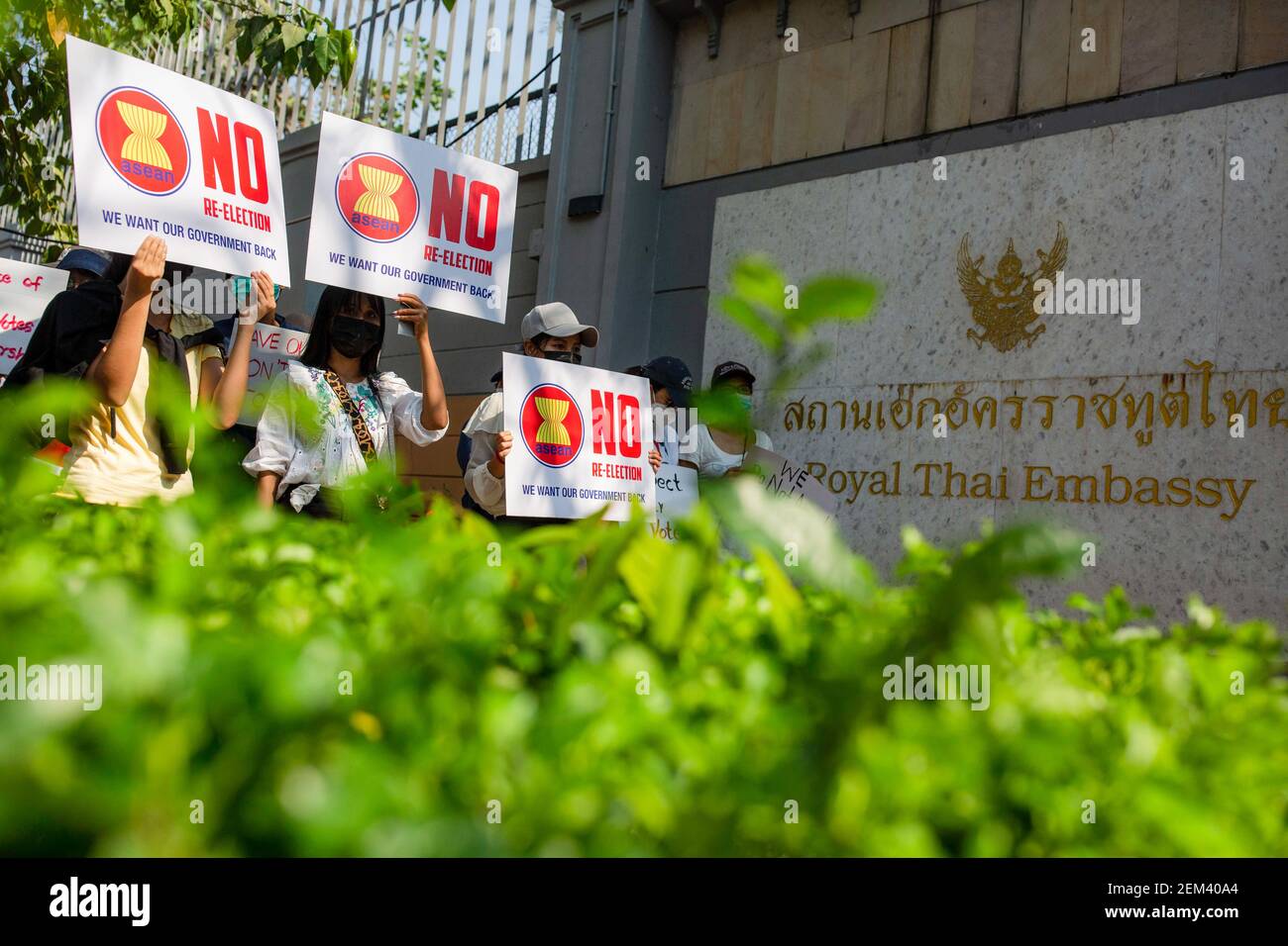 Protesters Hold Placards Reading High Resolution Stock Photography 