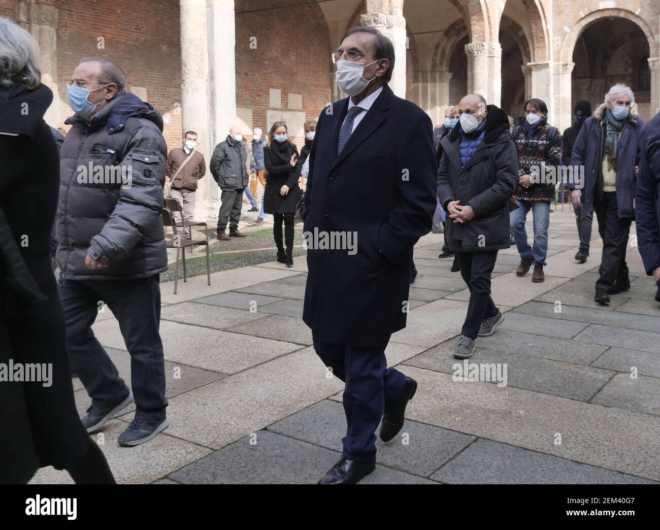 Ignazio La Russa at the funeral of Former Italy and Inter Milan defender Mauro Bellugi in Milan, Lombardy. Stock Photo