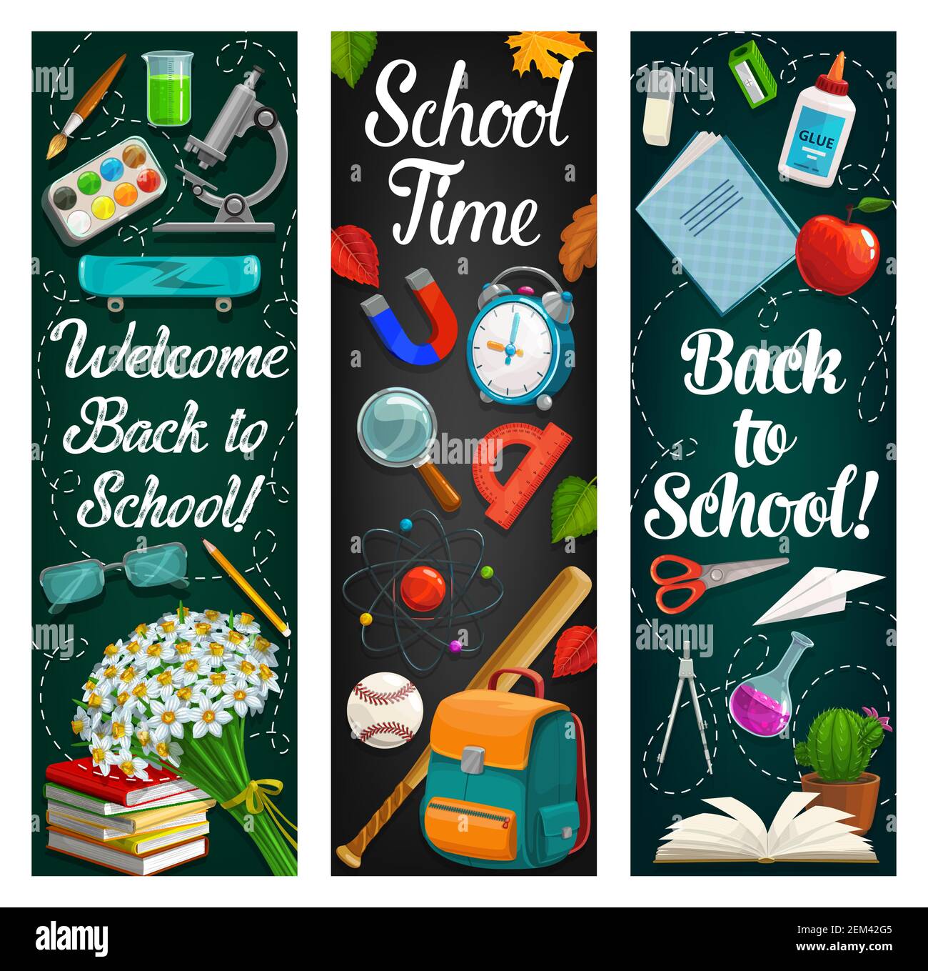 Back to school vector banners of student education supplies on ...