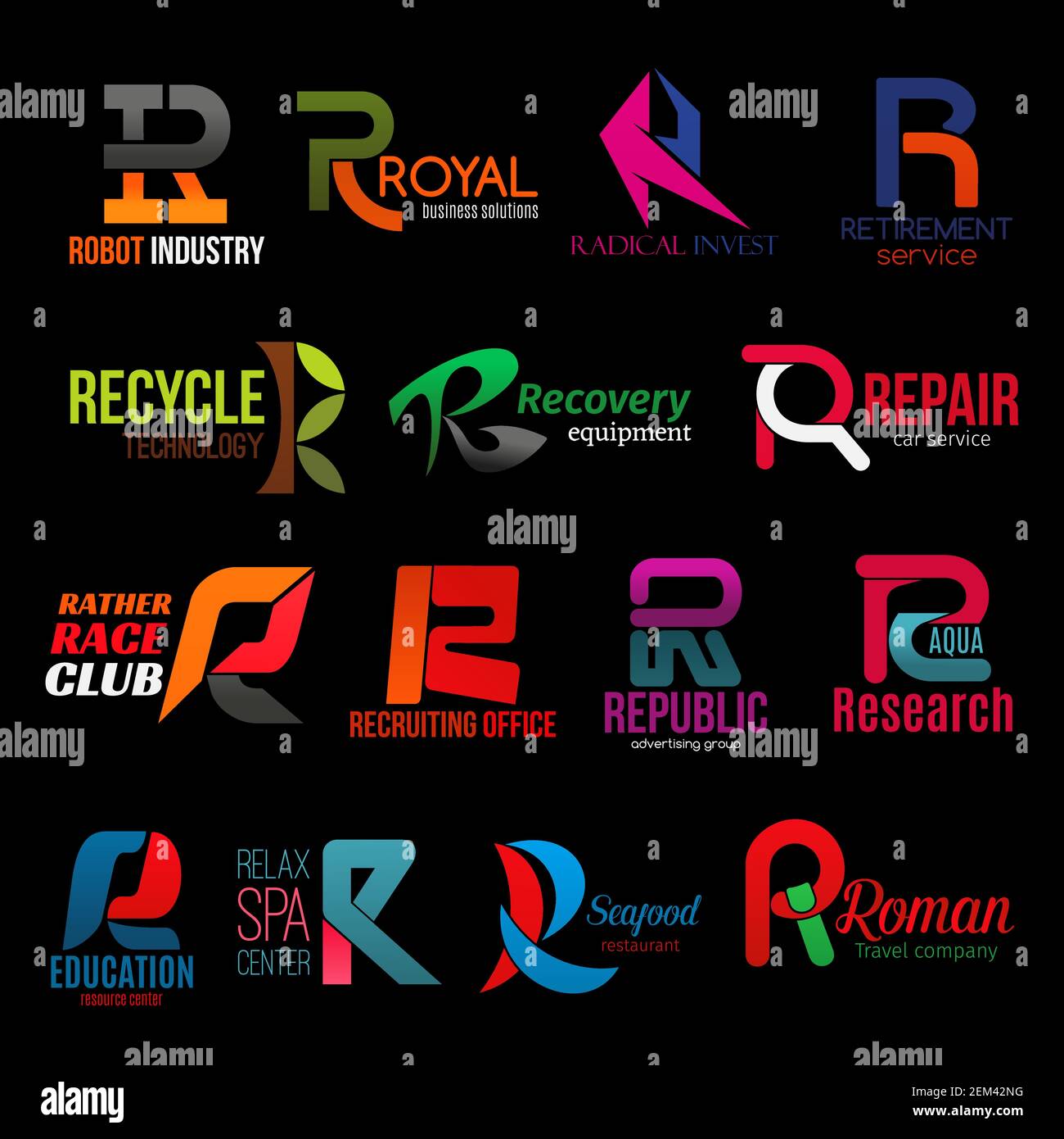 R icons, business corporate identity and technology or service company ...