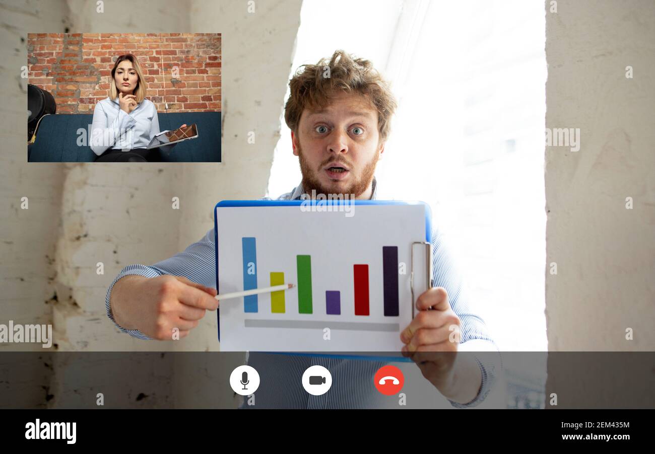 Team working by group video call share ideas brainstorming use video  conference. PC screen view with young people, application ad. Easy and  comfortable usage concept, business, online, finance Stock Photo - Alamy